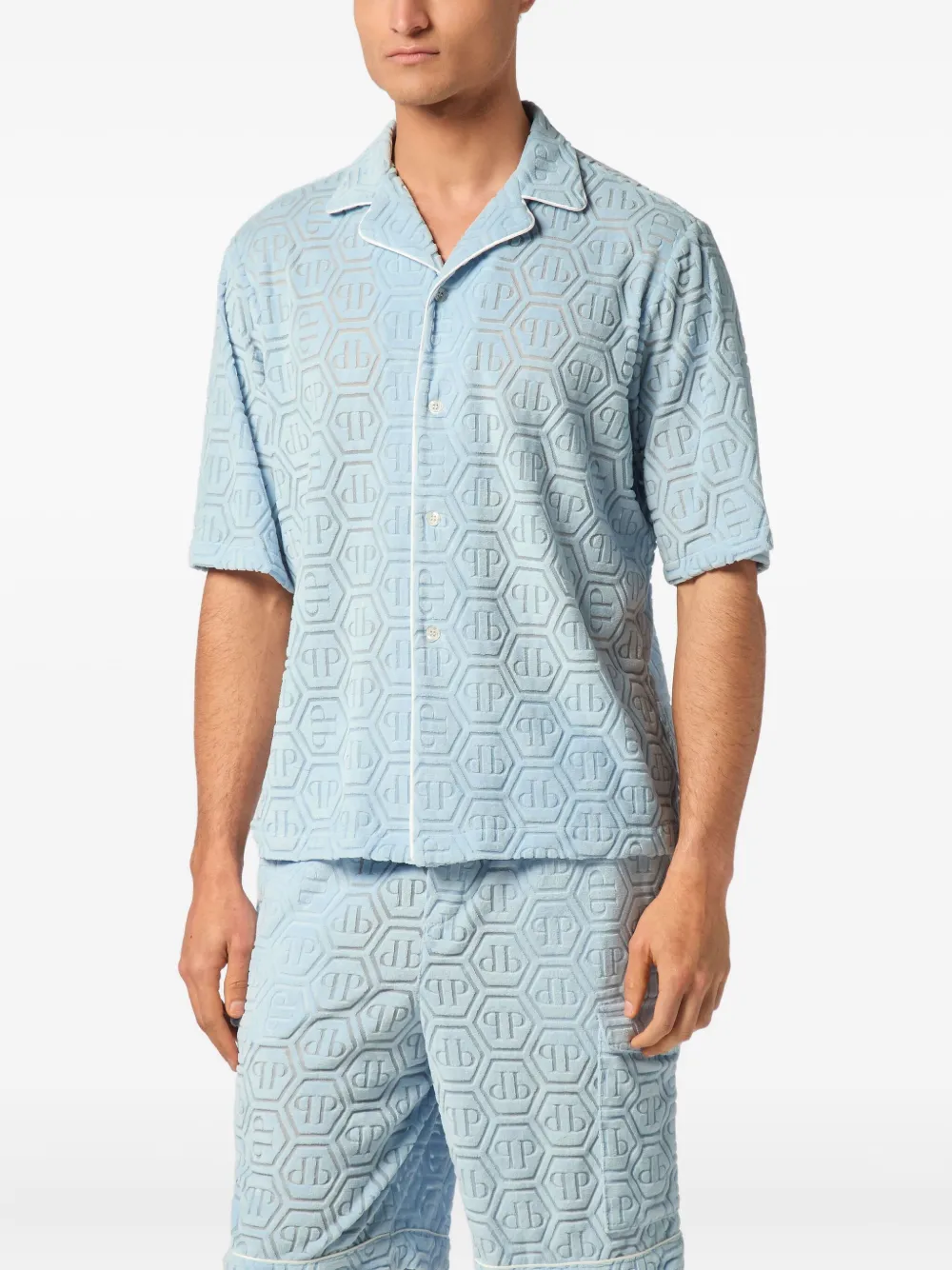 Philipp Plein Bowlingshirt met jacquard-monogram Blauw