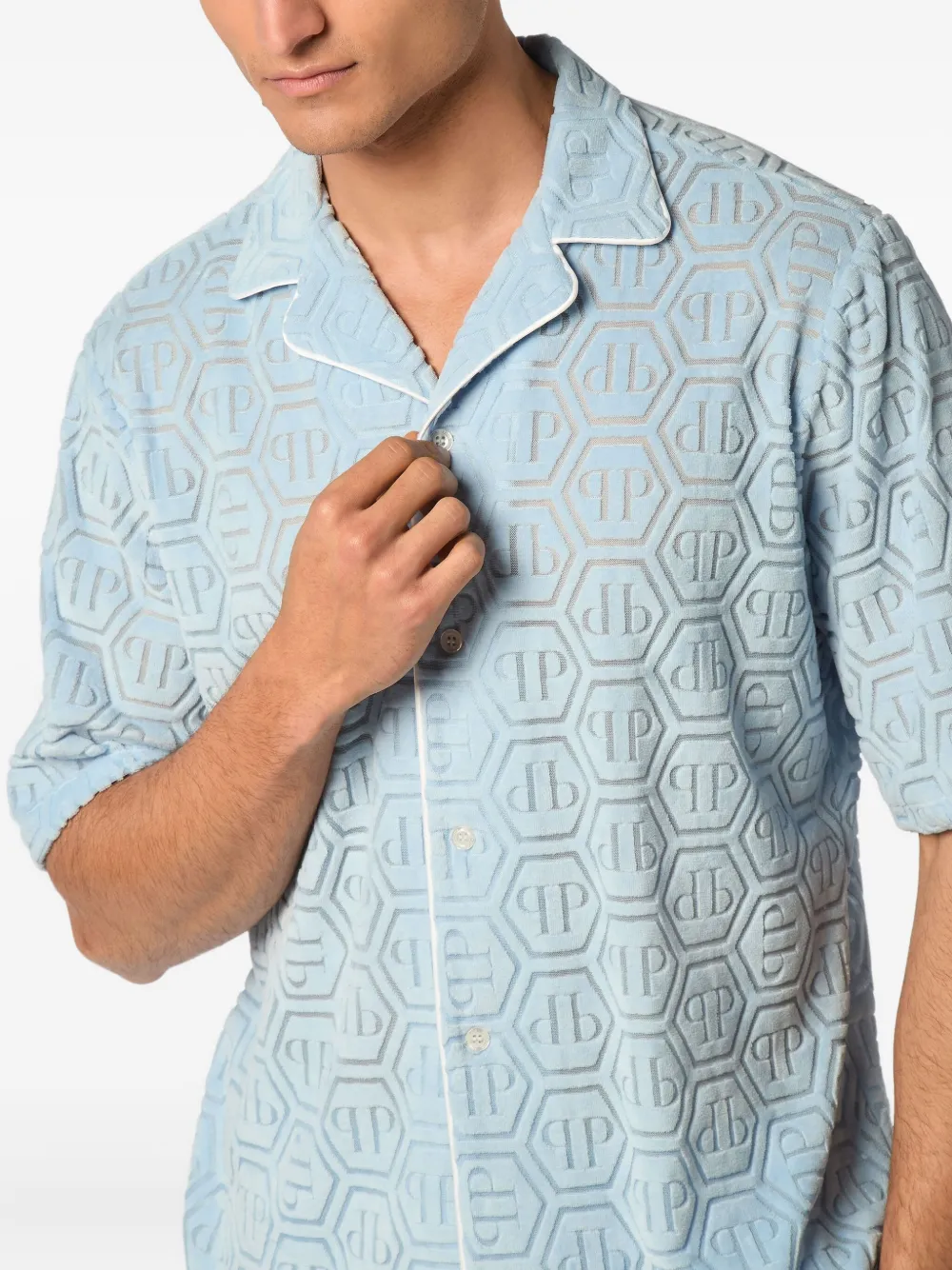 Philipp Plein Bowlingshirt met jacquard-monogram Blauw