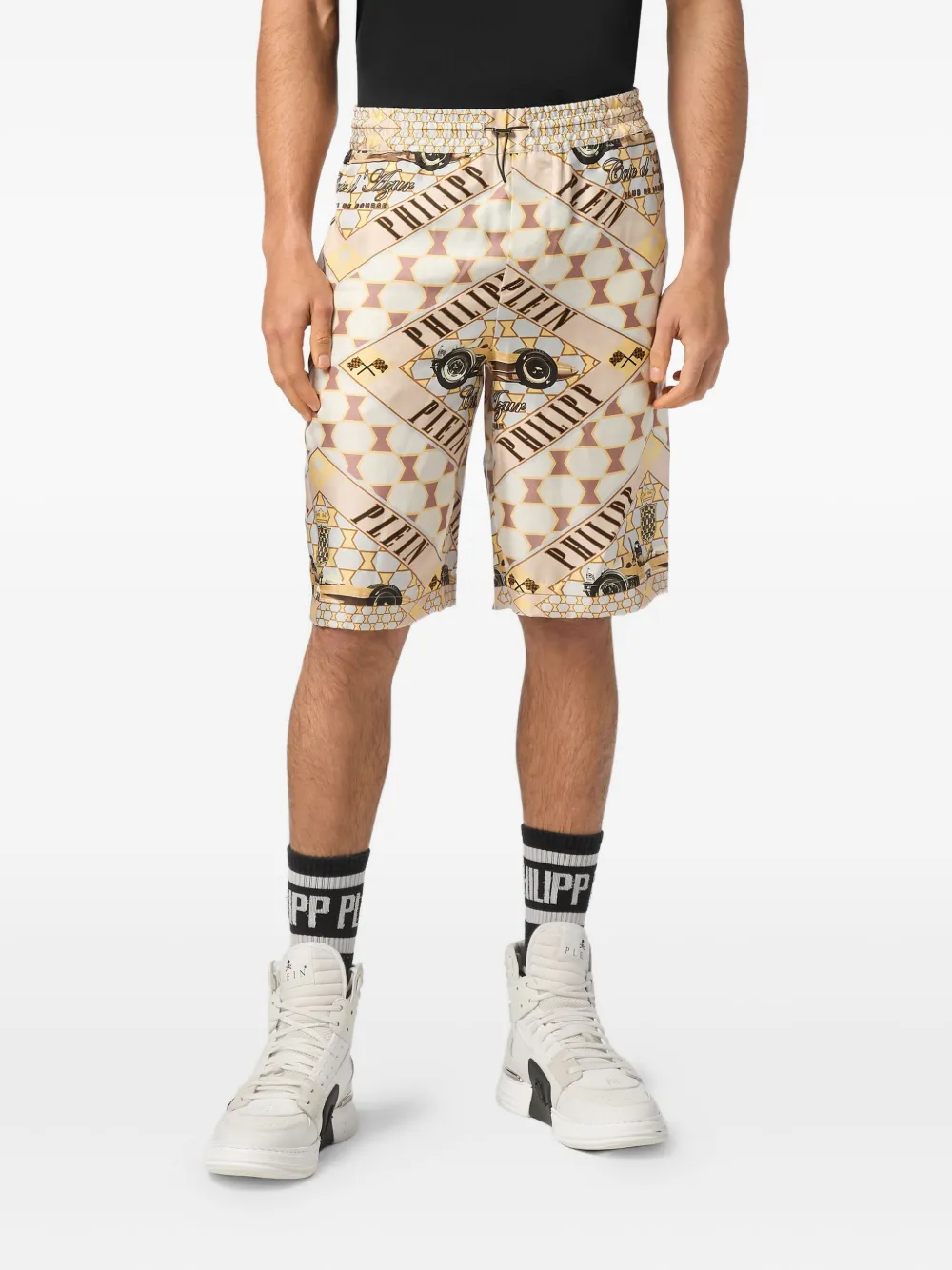 Philipp Plein Cool Kid Cut printed silk shorts Beige