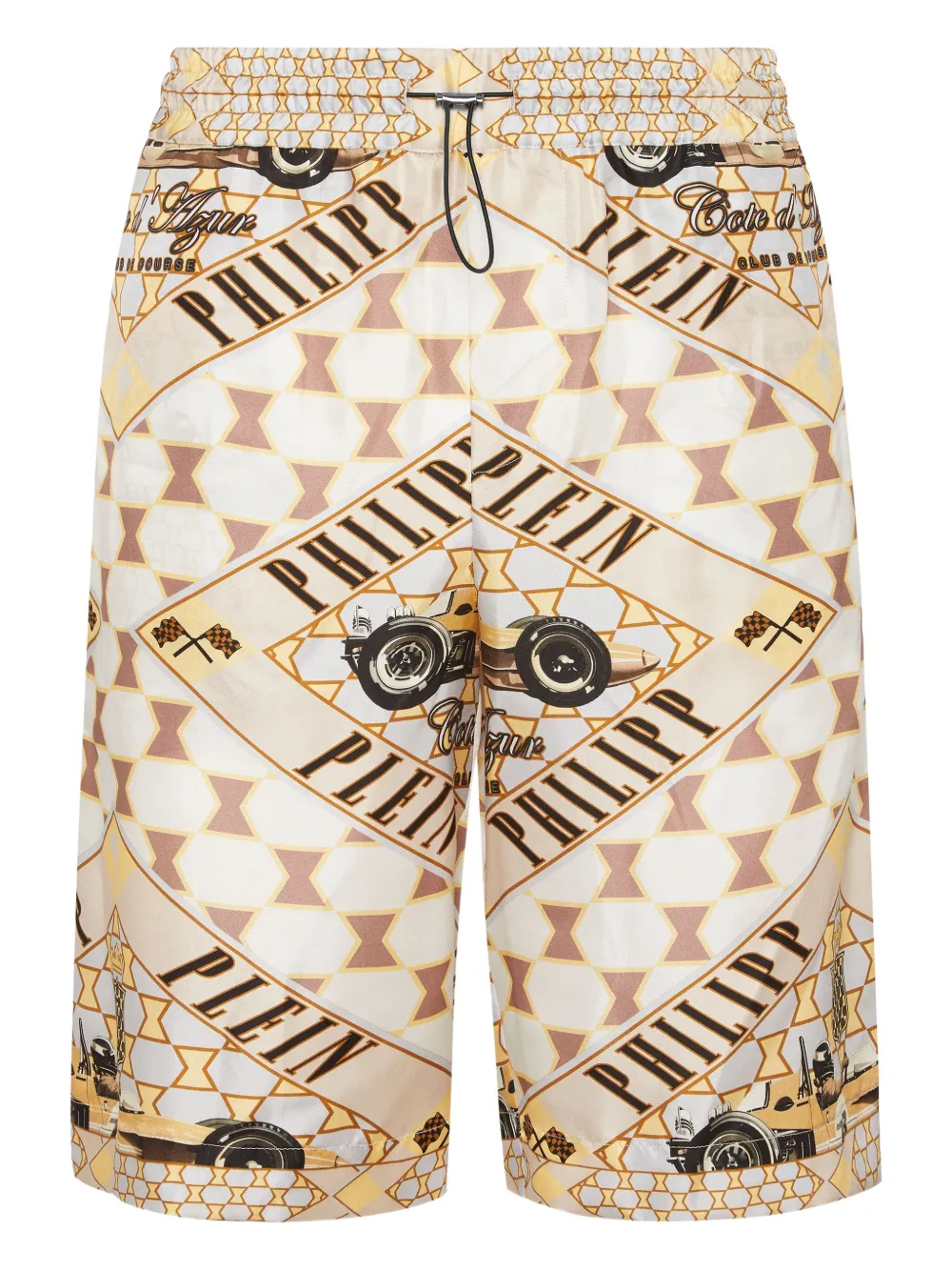 Philipp Plein Cool Kid Cut printed silk shorts Beige