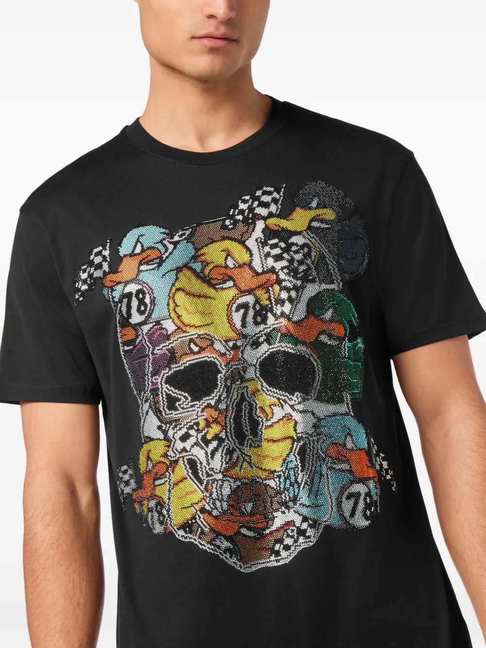 Philipp Plein T-shirt met doodskop van kralen Zwart