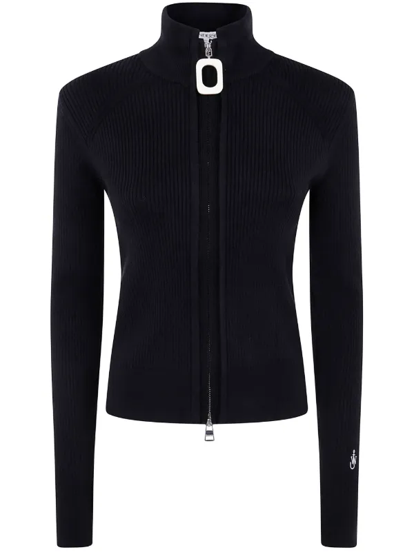 JW Anderson Zip-up Ribbed Cardigan in Black