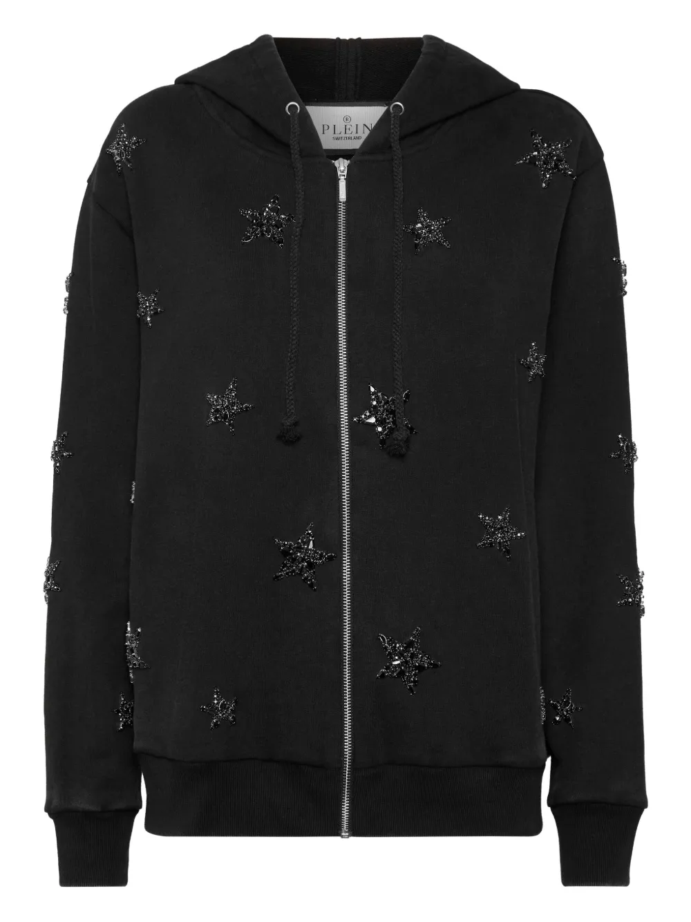 Philipp Plein Star-embellished Zip-up Hoodie In Black