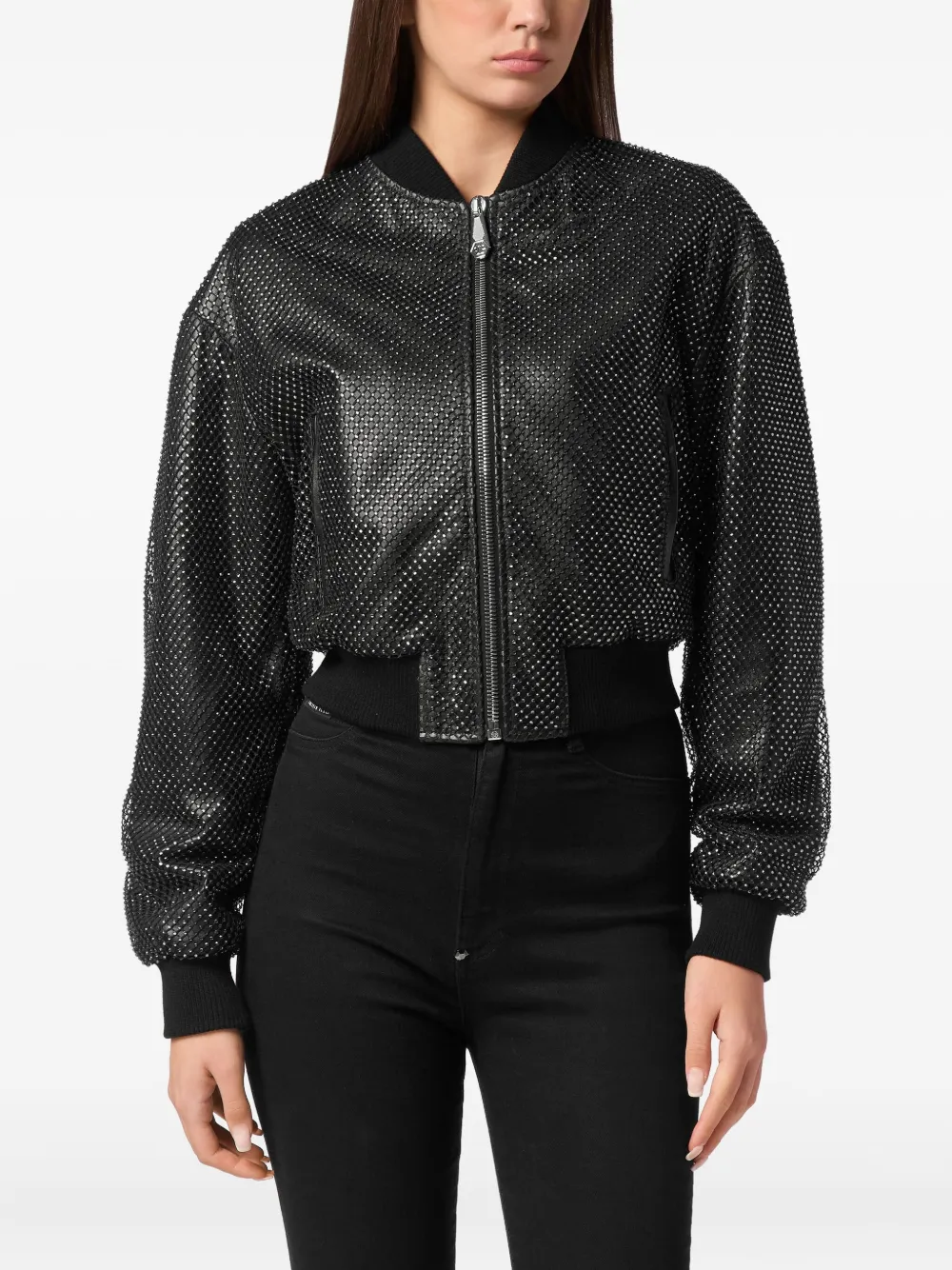 PHILIPP PLEIN LEATHER BOMBER JACKET 