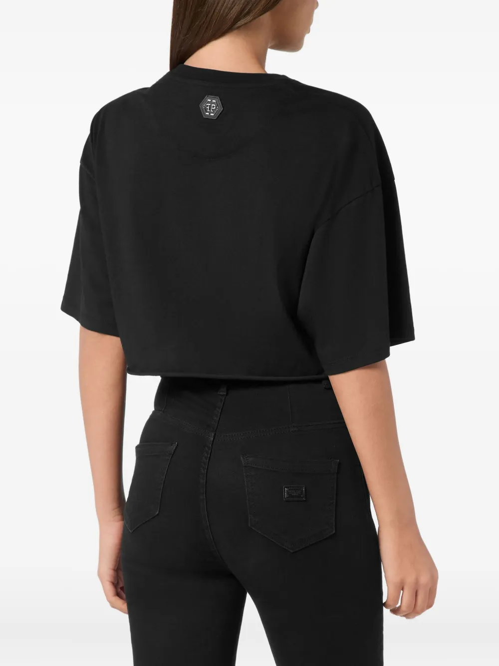 Philipp Plein Cropped T-shirt met Bow Cherry-print Zwart