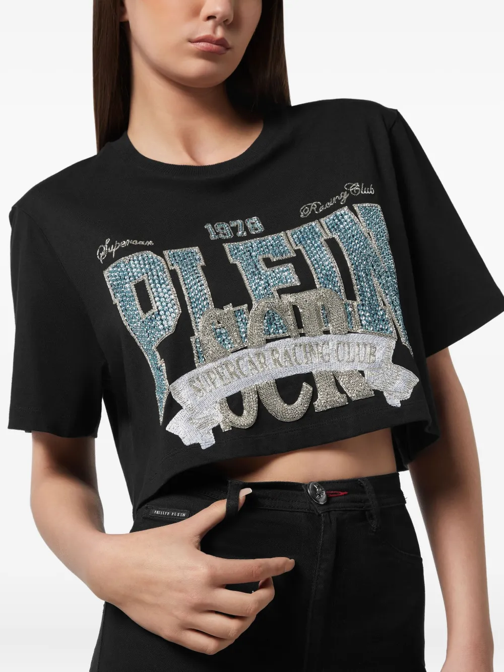 Philipp Plein crystal-embellished cropped t-shirt Zwart