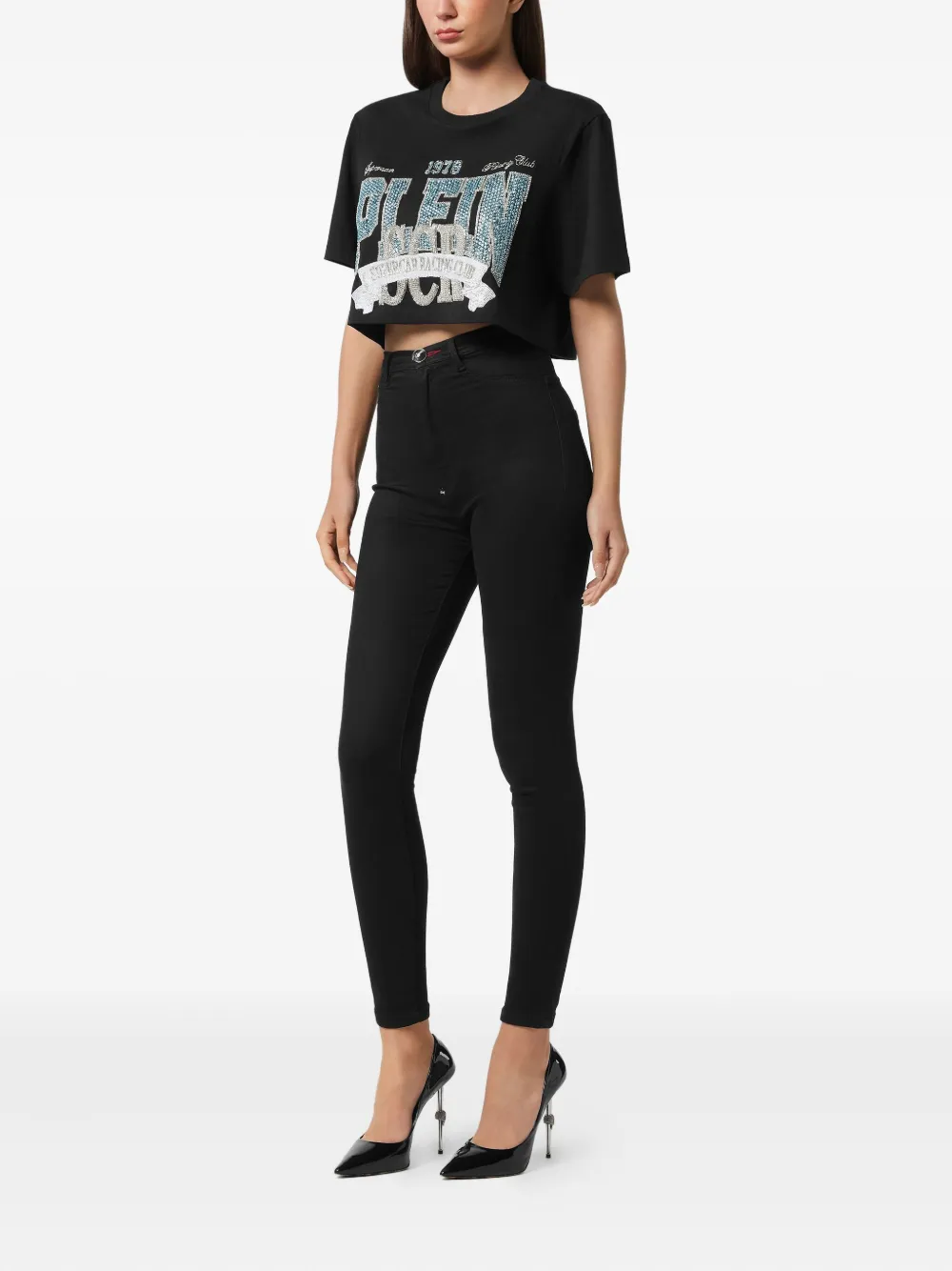 Philipp Plein crystal-embellished cropped t-shirt Zwart