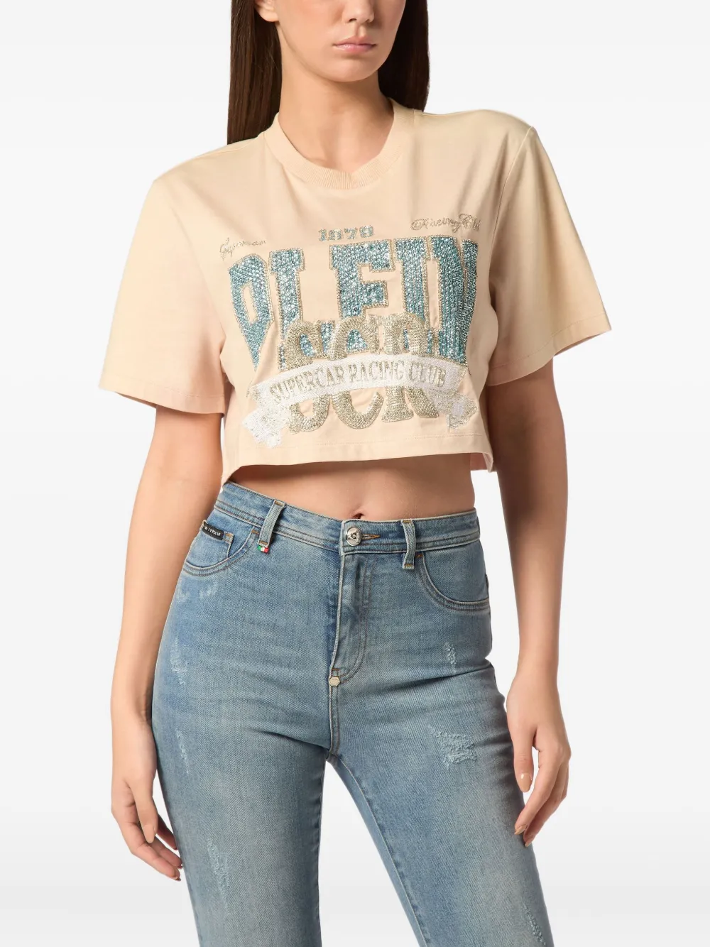 Philipp Plein Cropped T-shirt met Vintage-print Beige