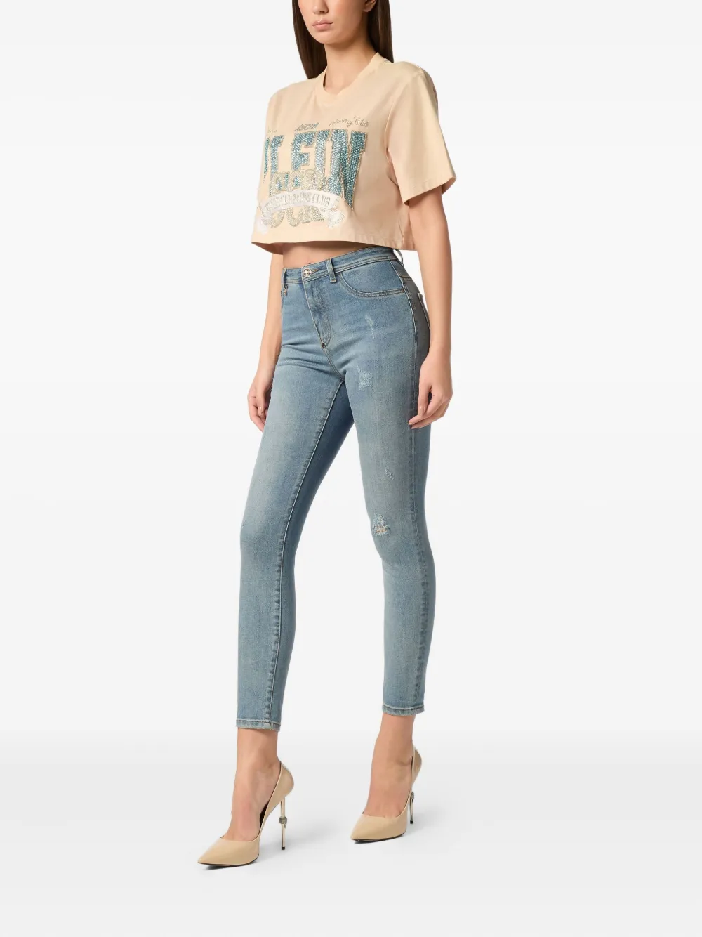 Philipp Plein Cropped T-shirt met Vintage-print Beige