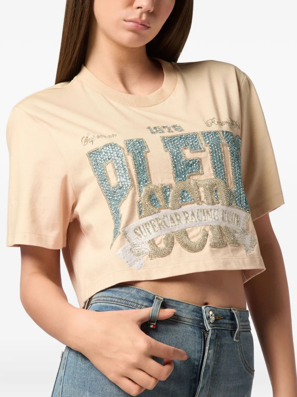 Philipp Plein Cropped T-shirt met Vintage-print Beige