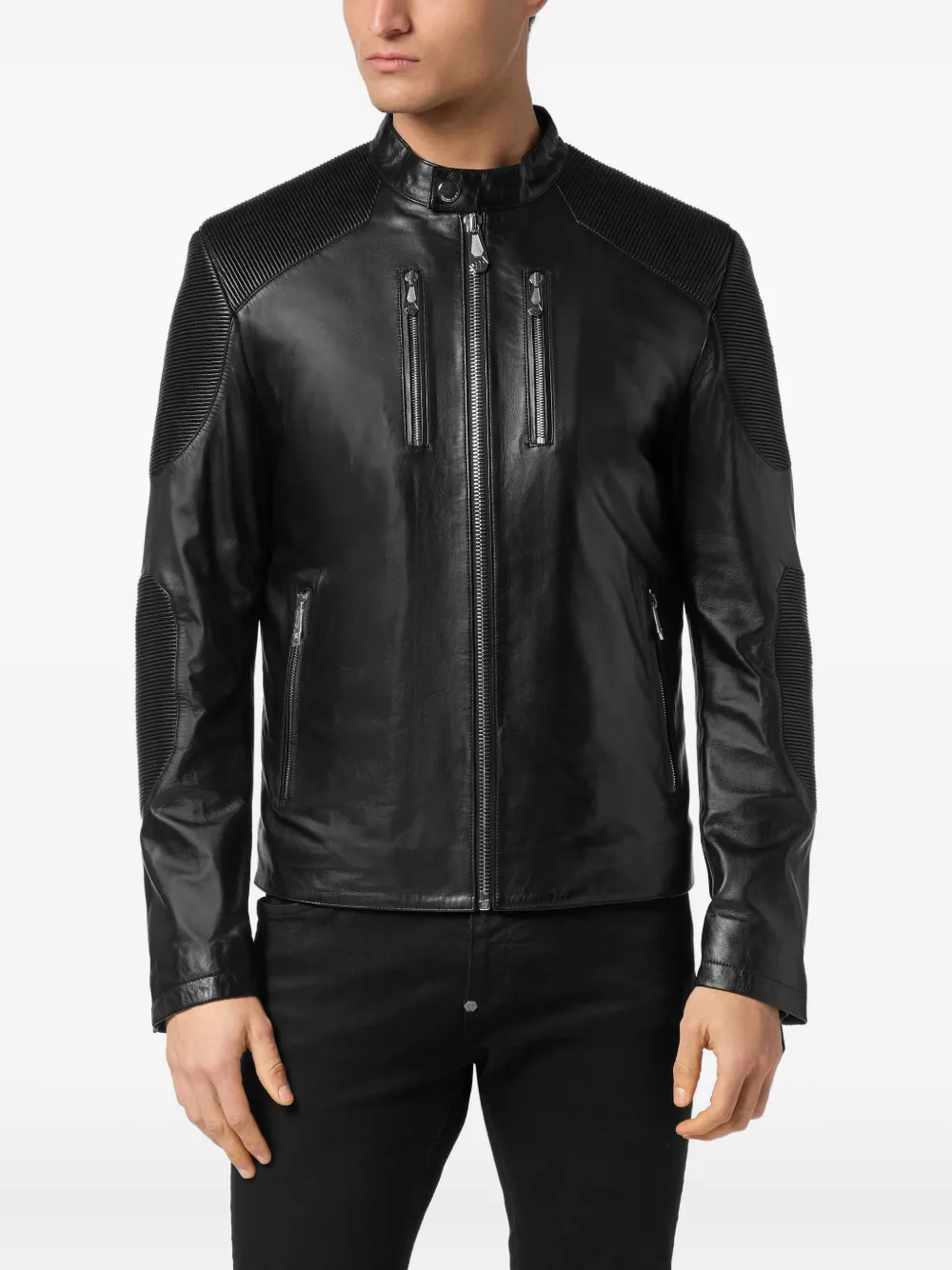 Philipp Plein Moto leren jack Zwart