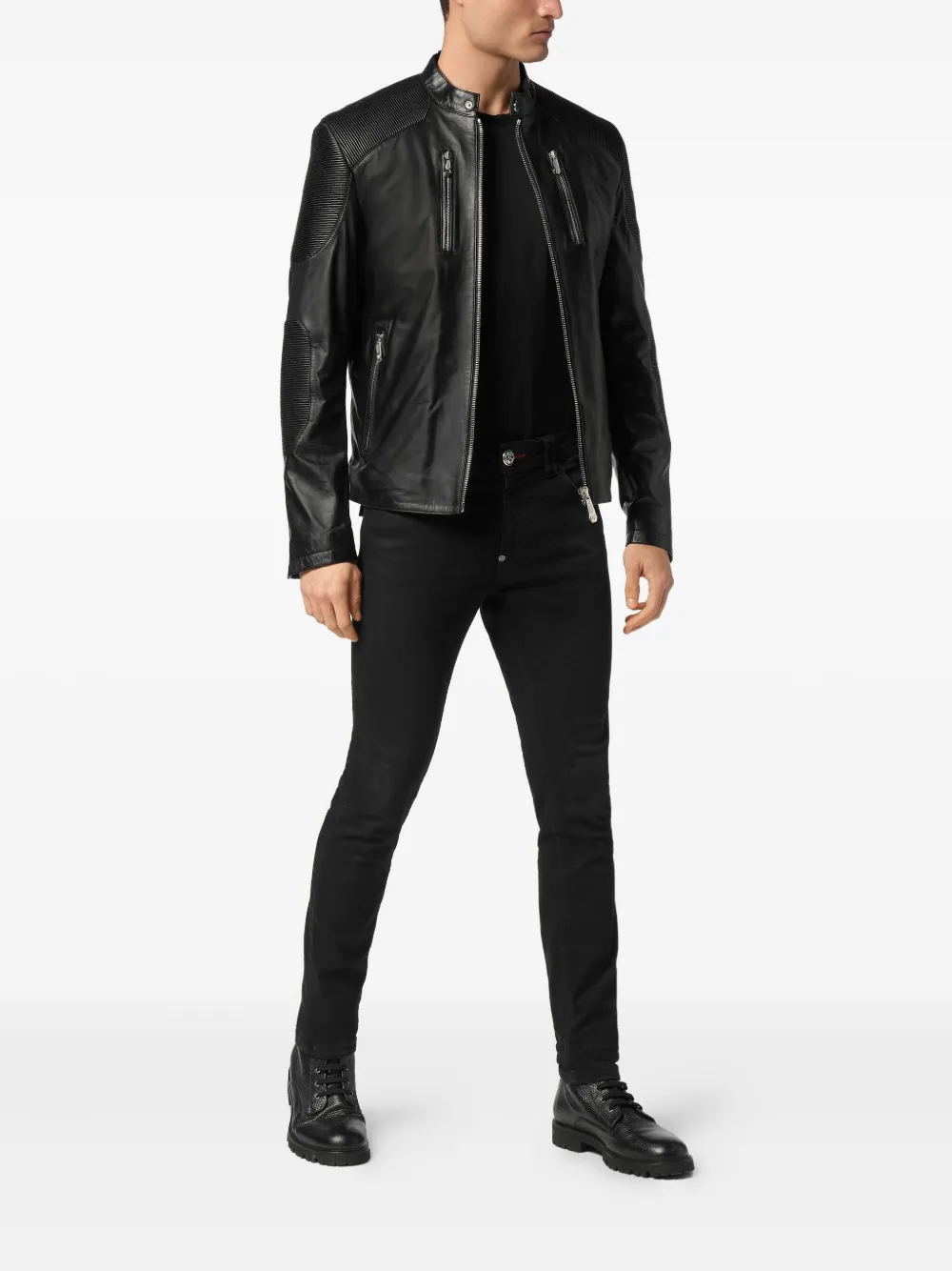 Philipp Plein Moto leren jack Zwart