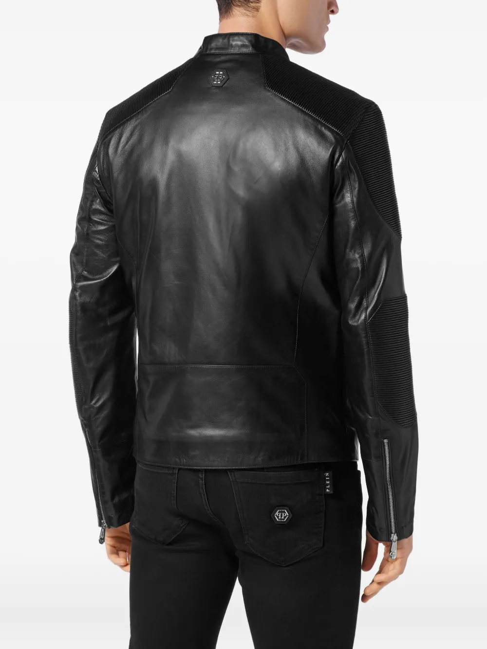 Philipp Plein Moto leren jack Zwart