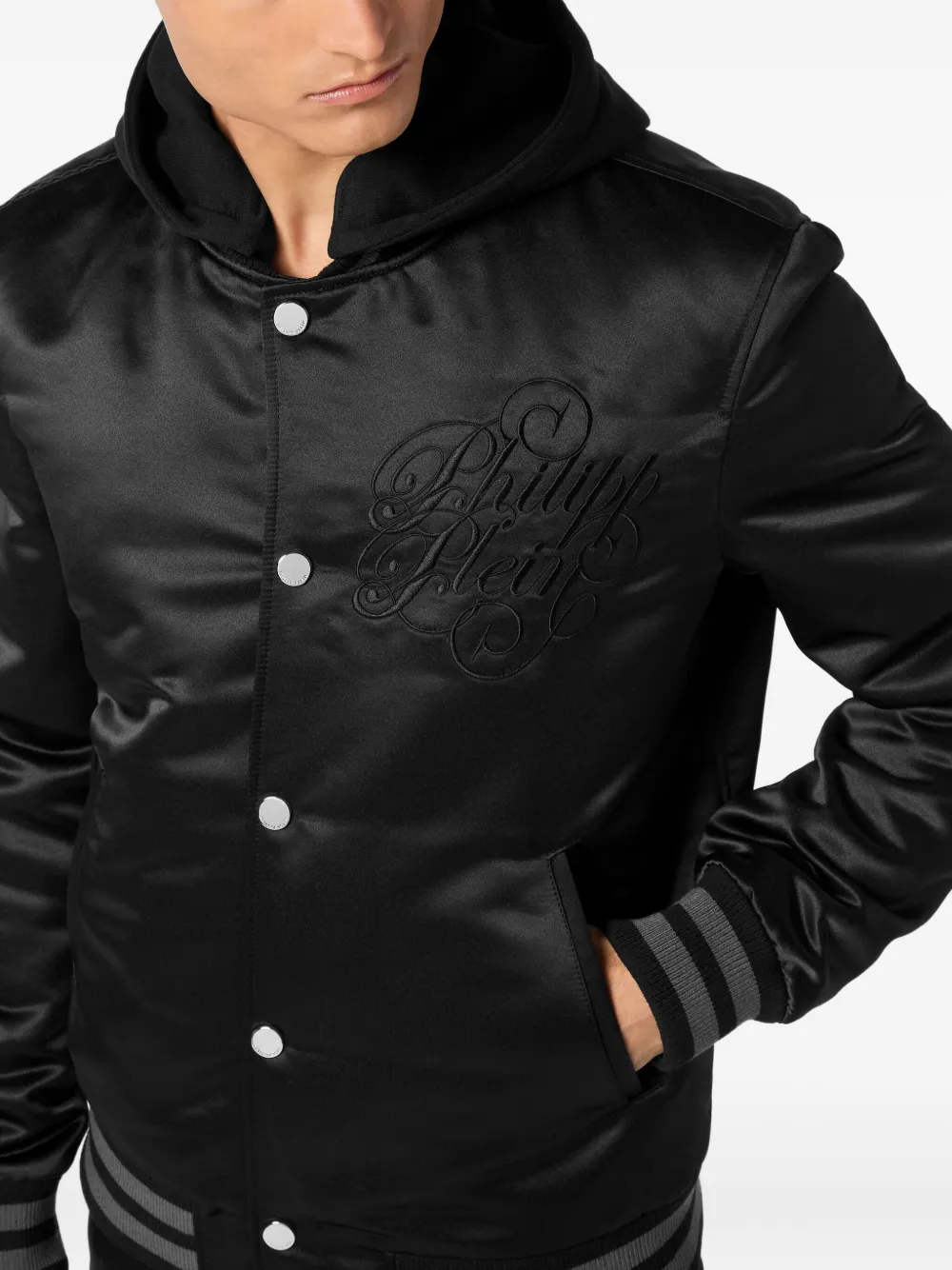 Philipp Plein Signature satijnen bomberjack Zwart