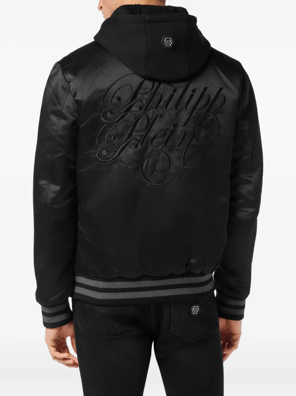 Philipp Plein Signature satijnen bomberjack Zwart