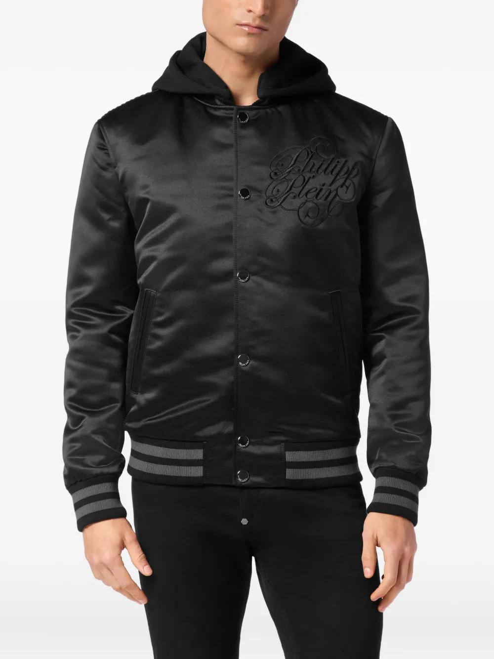 Philipp Plein Signature satijnen bomberjack Zwart