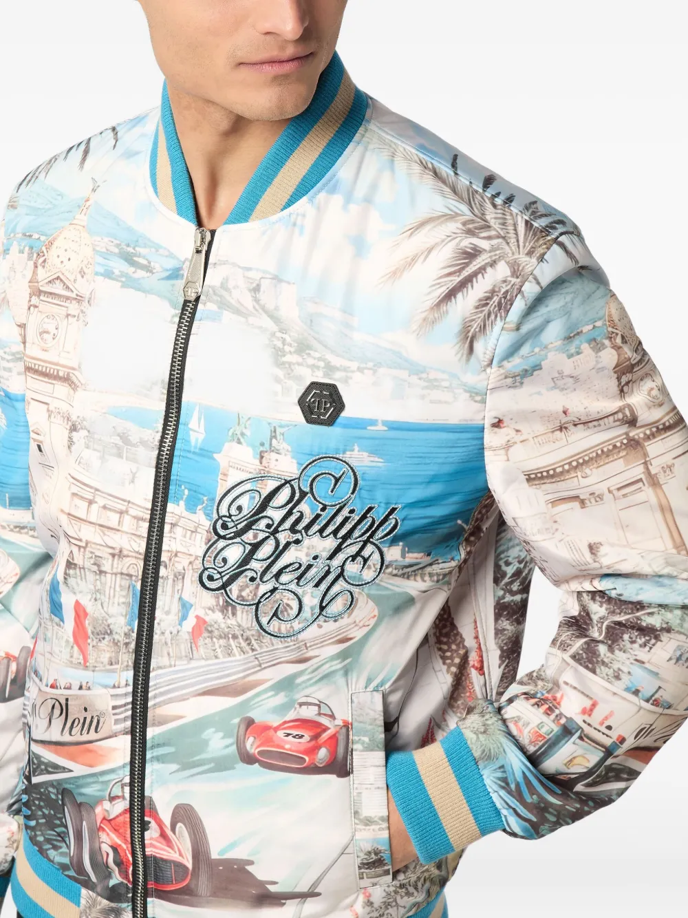 Philipp Plein Monaco Cote d'Azur satijnen bomberjack Wit