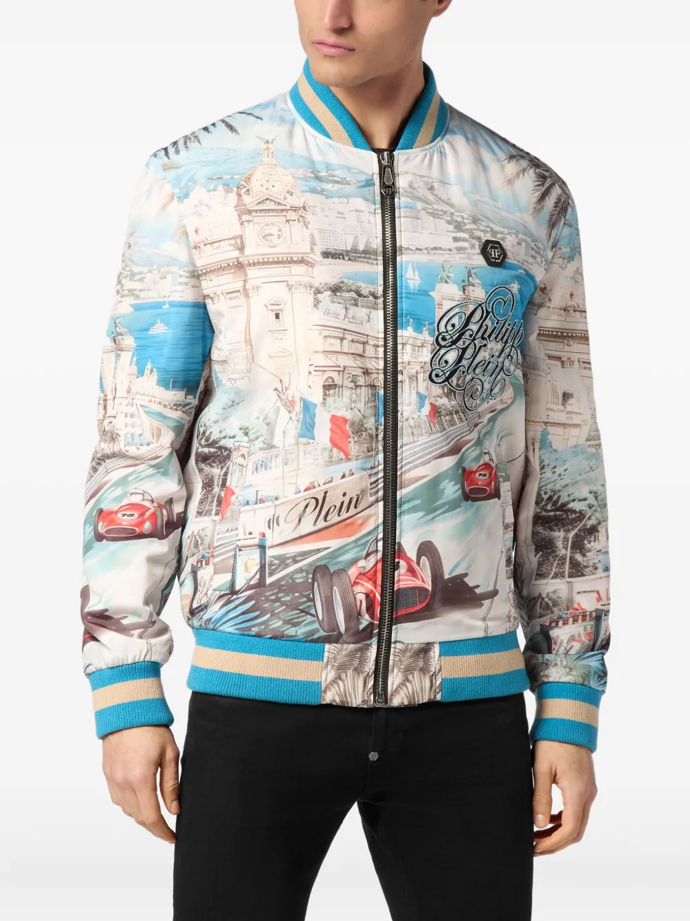 Philipp Plein Monaco Cote d'Azur satijnen bomberjack Wit