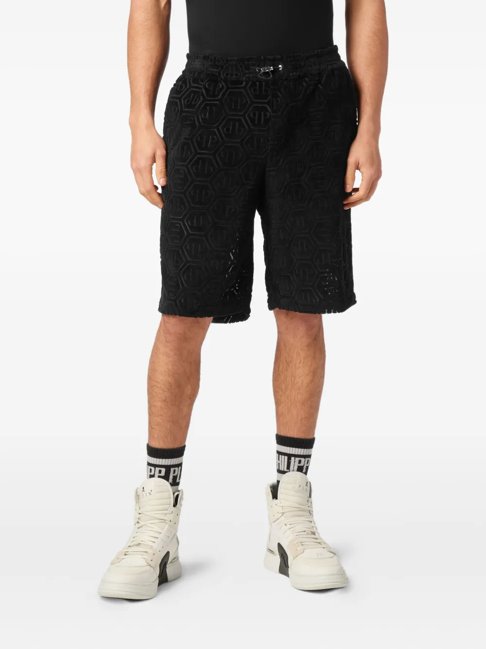Philipp Plein Shorts met zeshoekig logo Zwart