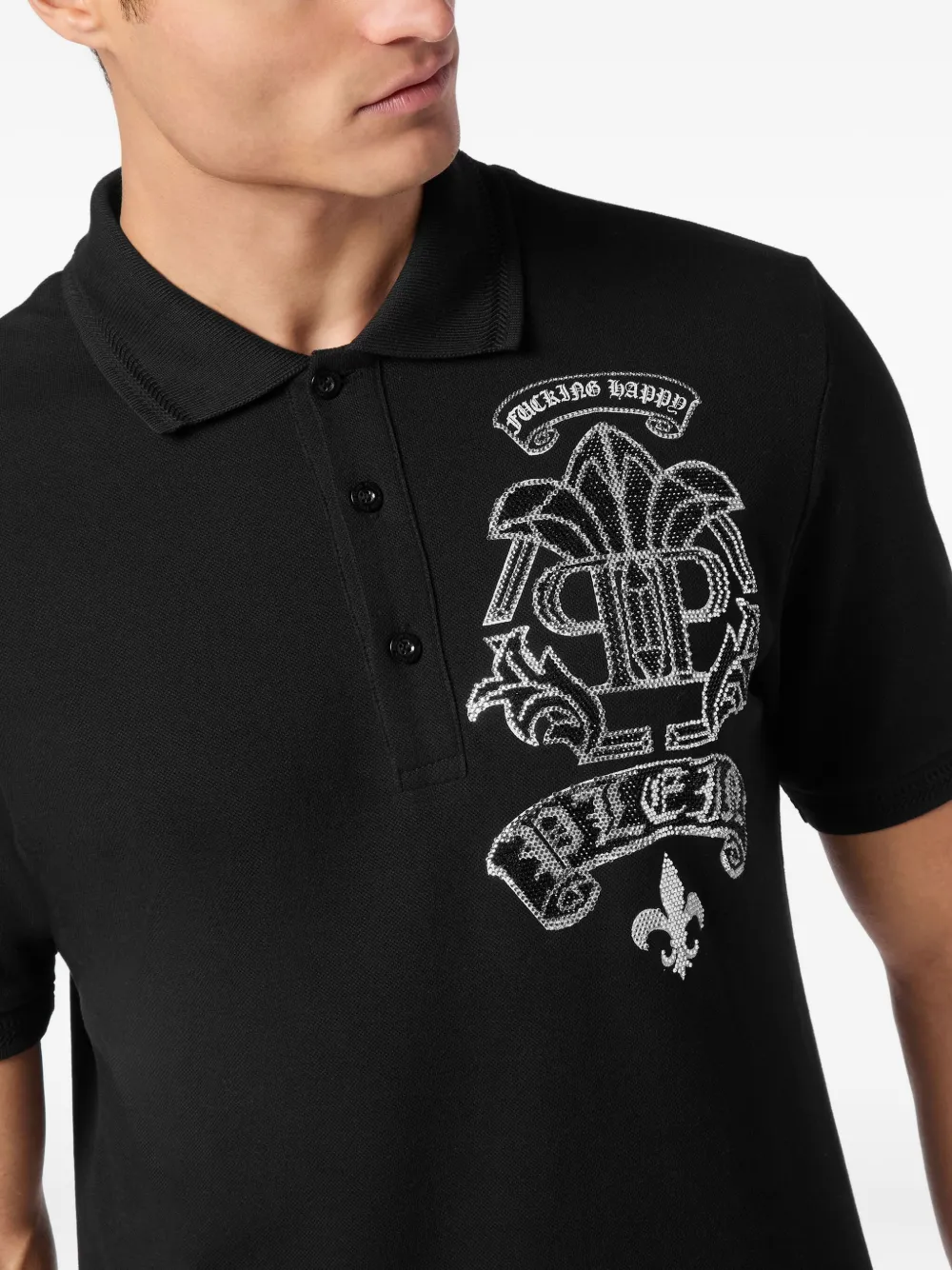 Philipp Plein Strass Tattoo poloshirt Zwart