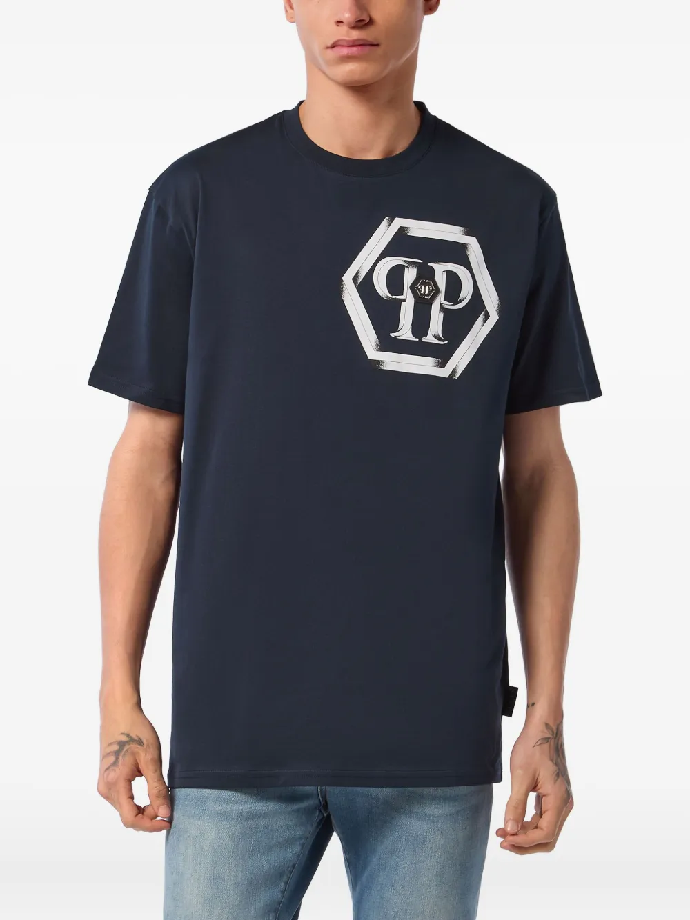 Philipp Plein T-shirt met Hexagon-logo Blauw