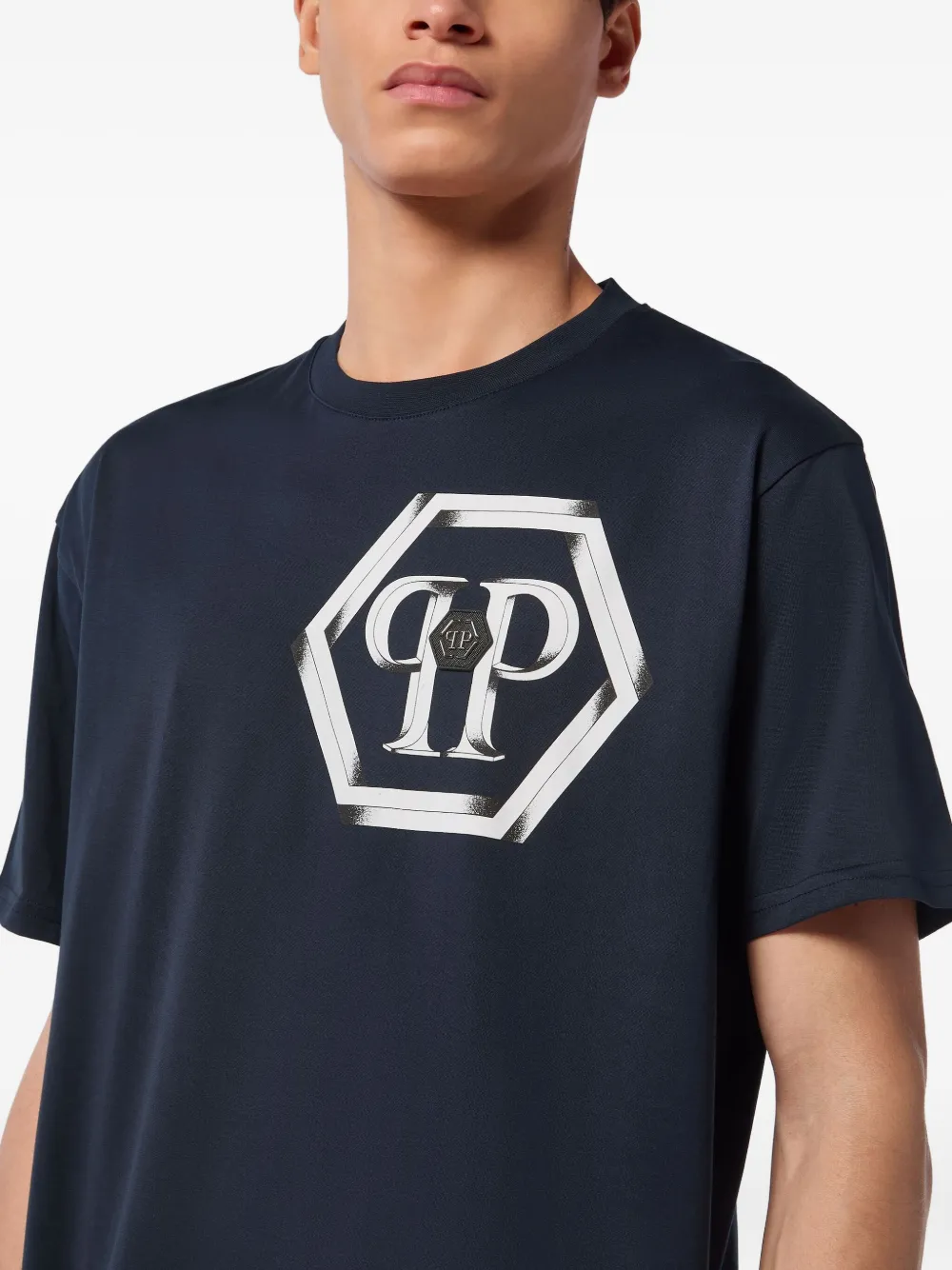 Philipp Plein T-shirt met Hexagon-logo Blauw
