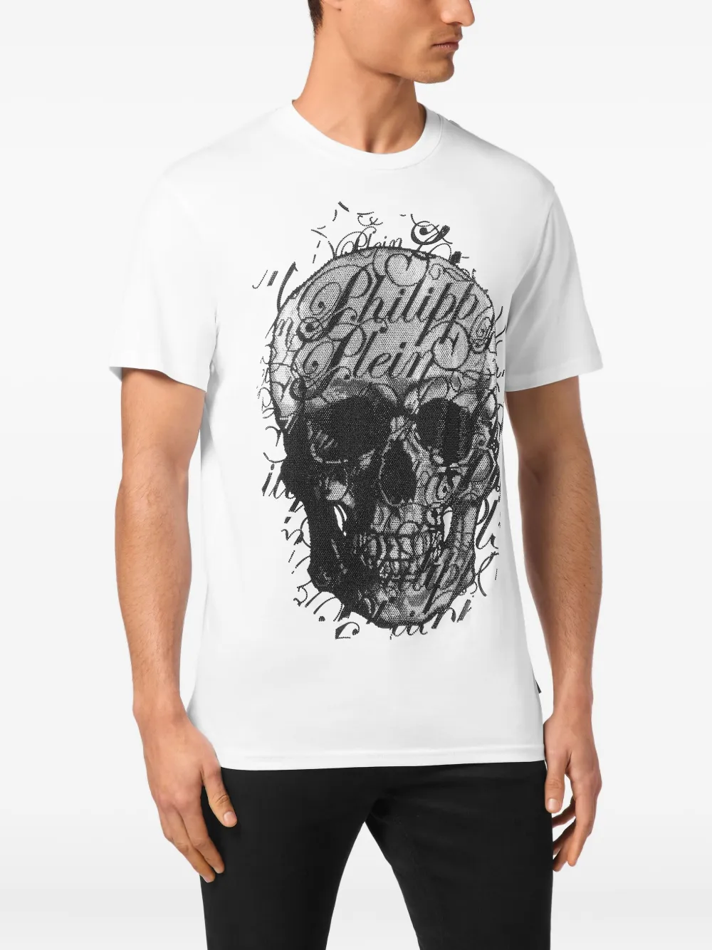 Philipp Plein Skull Coursive verfraaid T-shirt Wit