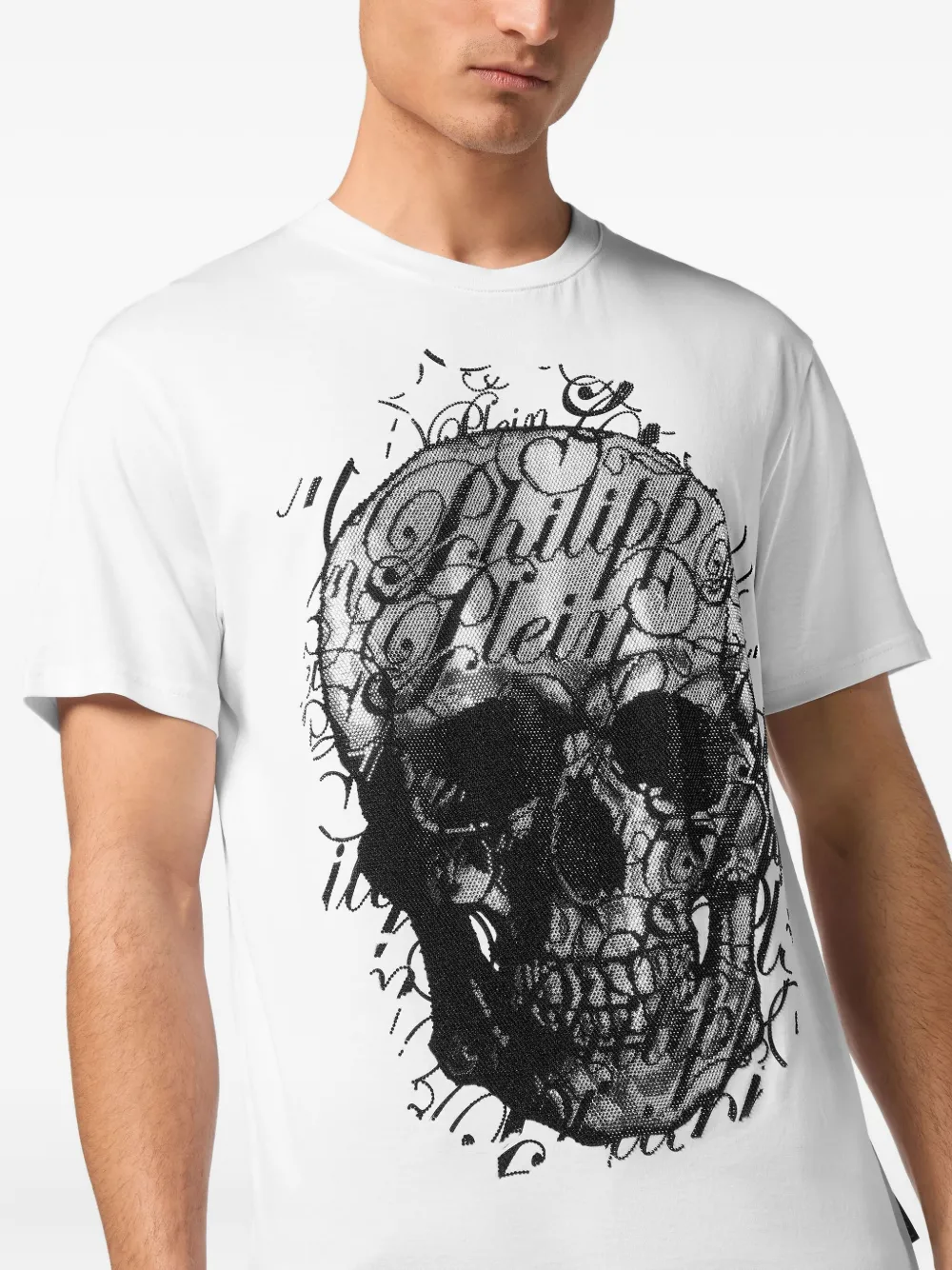 Philipp Plein Skull Coursive verfraaid T-shirt Wit