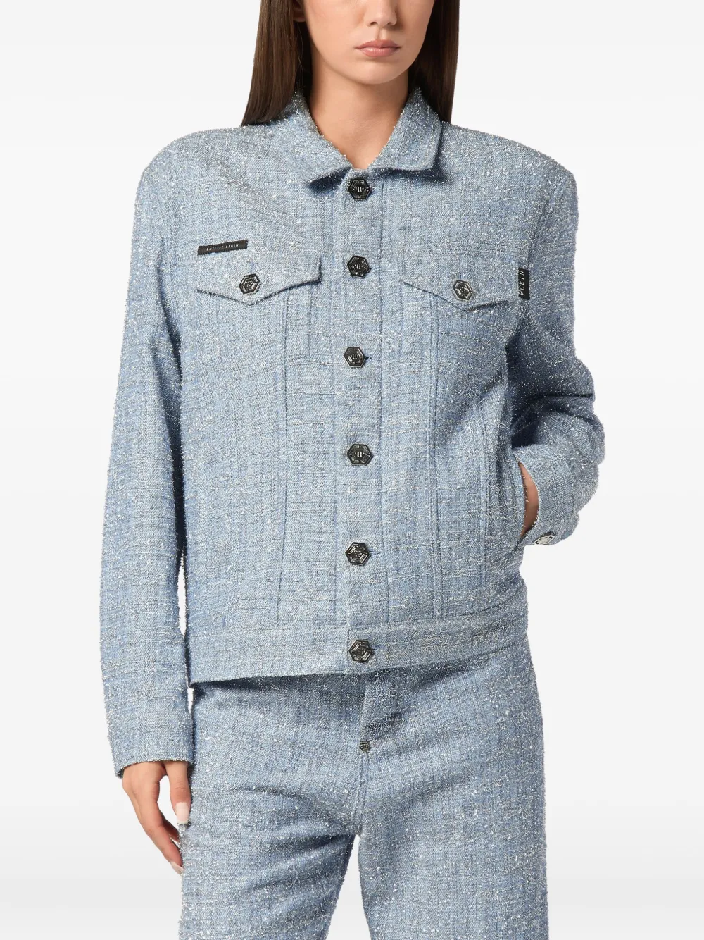 Shop Philipp Plein Tweed Cropped Jacket