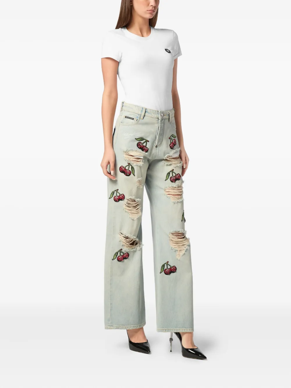 Philipp Plein Cherries Destroyed jeans - Blauw