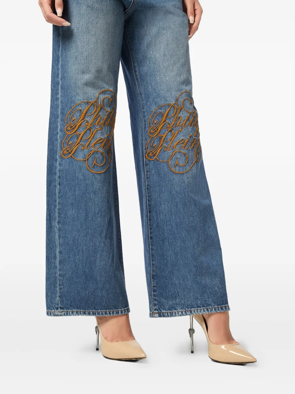 Philipp Plein Jeans met geborduurd logo Blauw