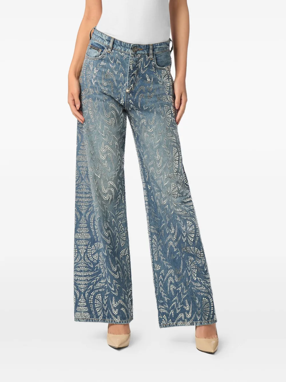 Philipp Plein rhinestone-embellished jeans Blauw
