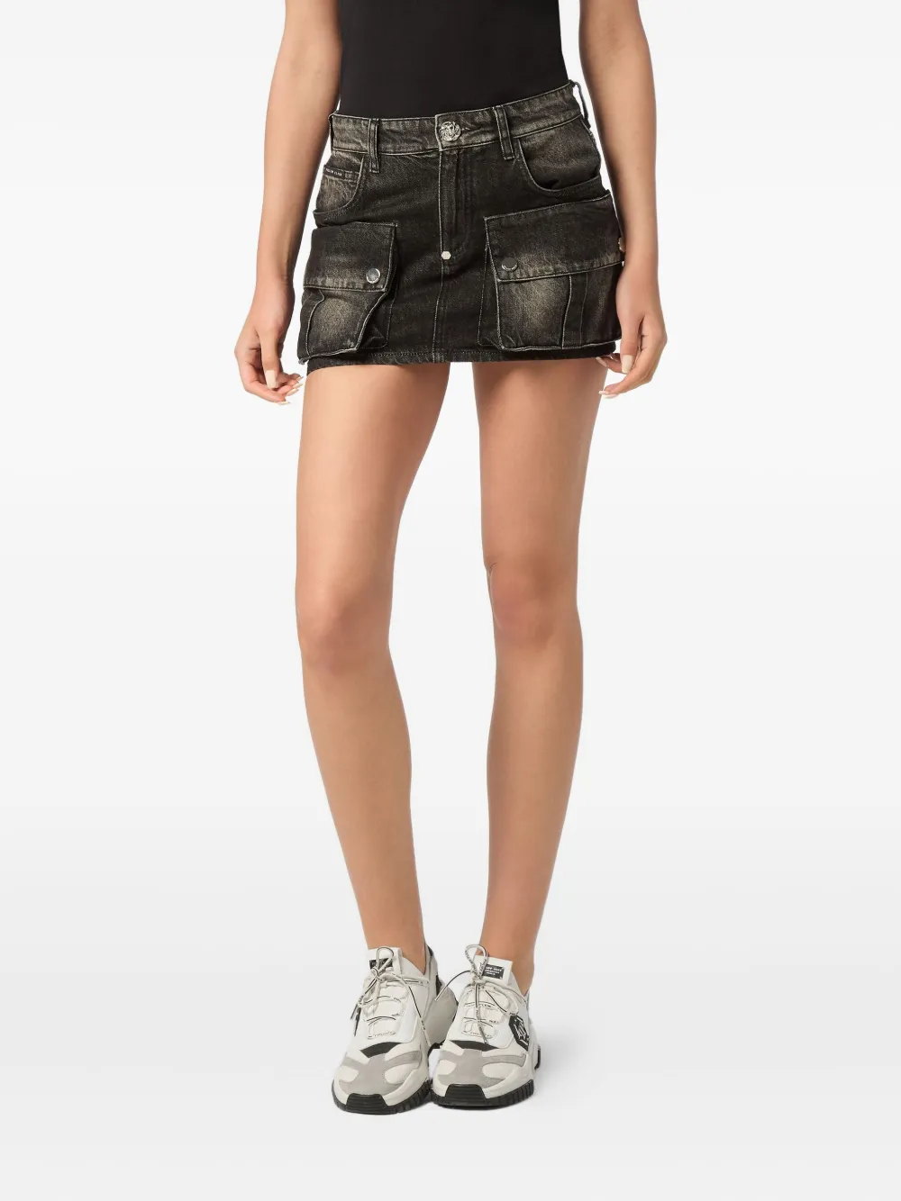 Philipp Plein cargo-pocket denim skirt Zwart