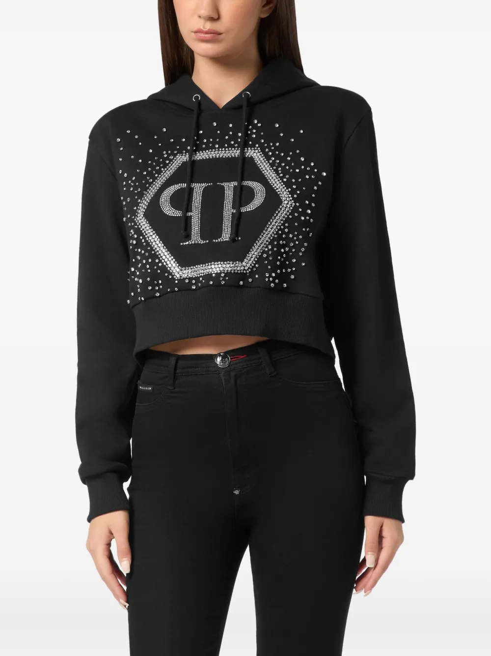 Philipp Plein Venice Beach cropped strass hoodie Zwart
