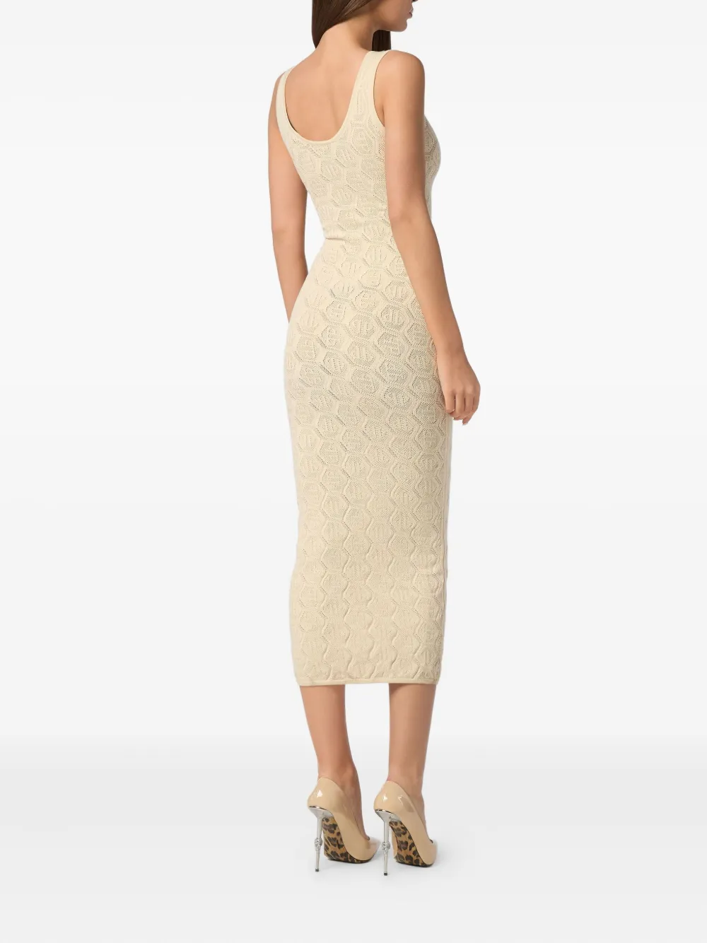 Philipp Plein Midi-jurk met monogram Beige