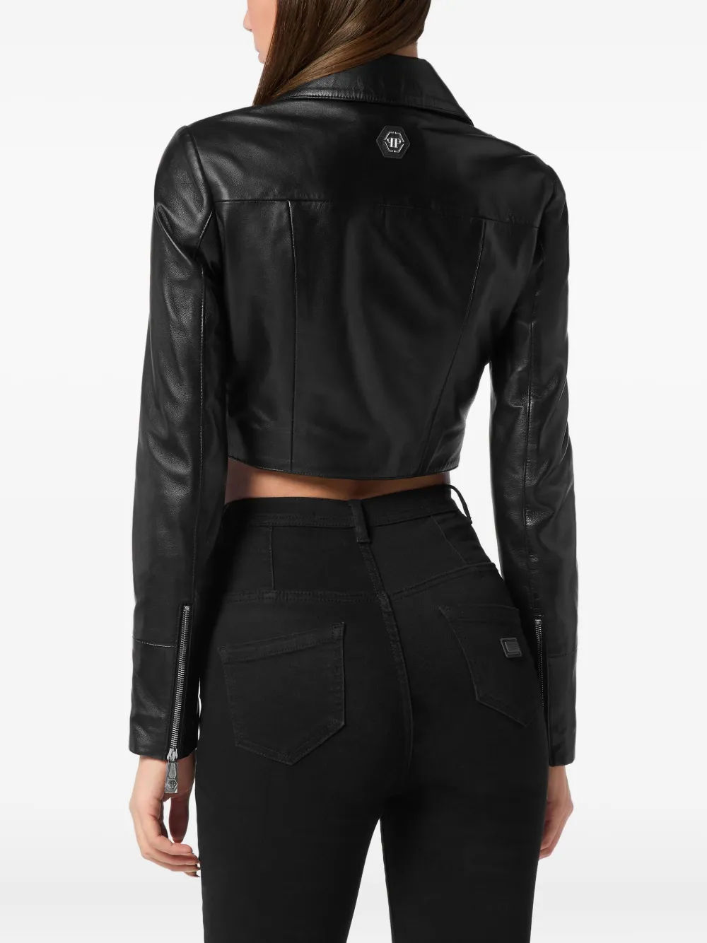 Philipp Plein Flame Racing leren jack Zwart