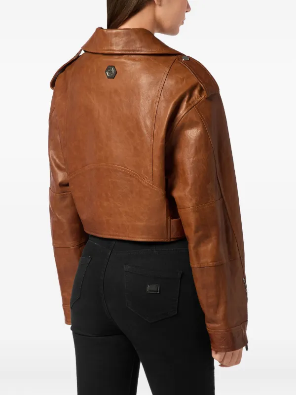 Philipp Plein レザー ライダースジャケット | ブラウン | FARFETCH JP