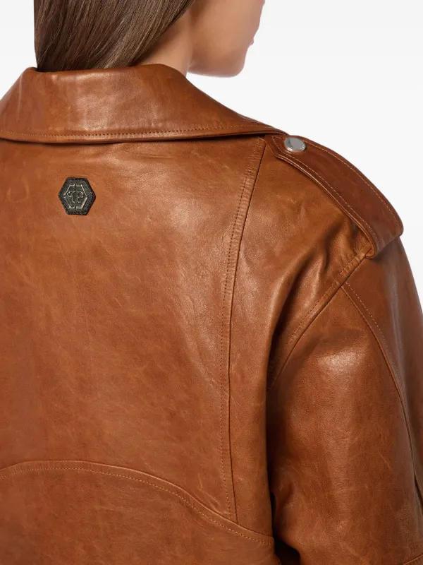 Philipp Plein レザー ライダースジャケット | ブラウン | FARFETCH JP
