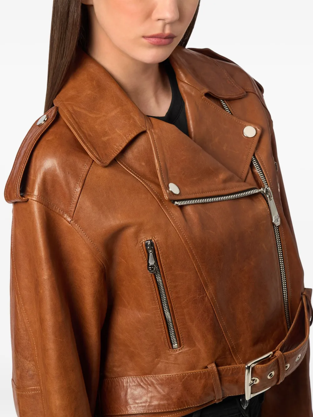 Philipp Plein Leren bikerjack Bruin