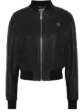 Philipp Plein cropped leather bomber jacket - Black