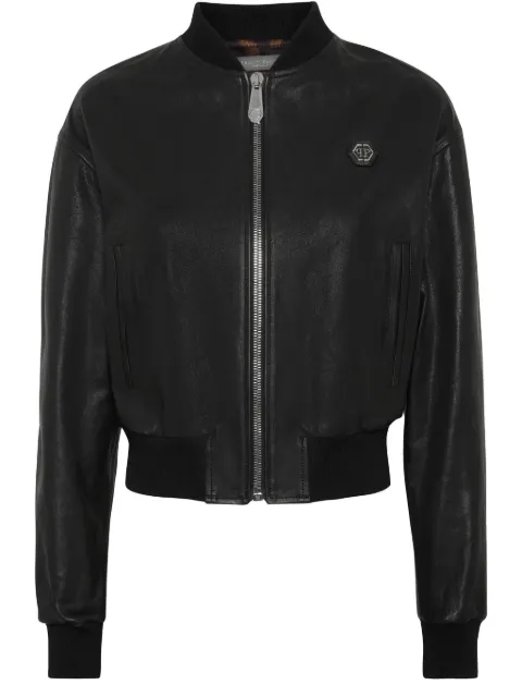 Philipp Plein Jaqueta bomber cropped de couro