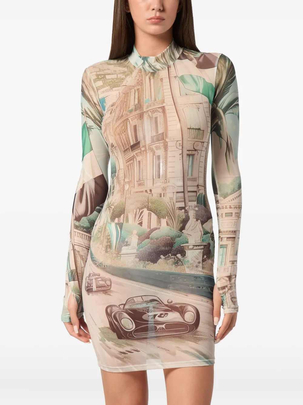 Shop Philipp Plein Racing Mini Dress In Neutrals