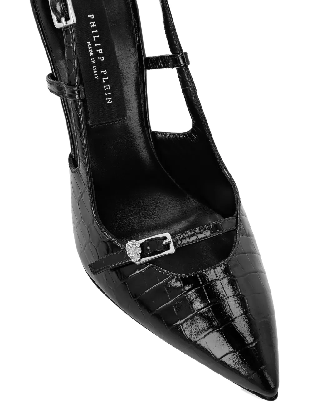 Philipp Plein 120mm crocodile-effect slingback pumps Black