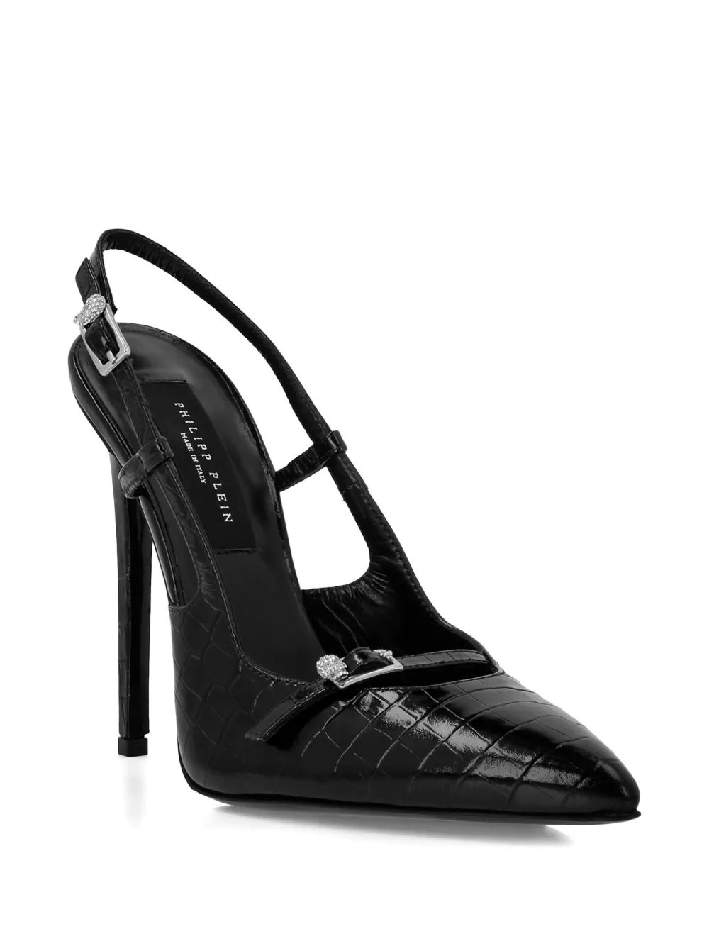Philipp Plein 120mm crocodile-effect slingback pumps Black