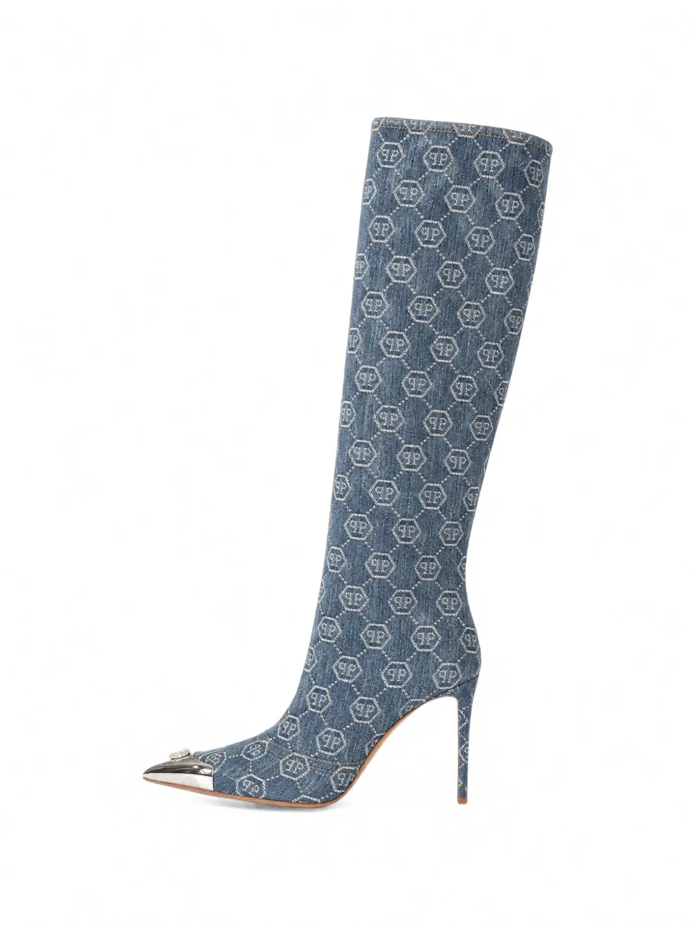 Philipp Plein monogram-print pointed-toe demin boots - Bleu
