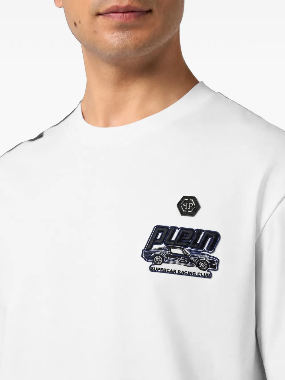 Philipp Plein Jersey T-shirt met ronde hals en raceauto-print Wit
