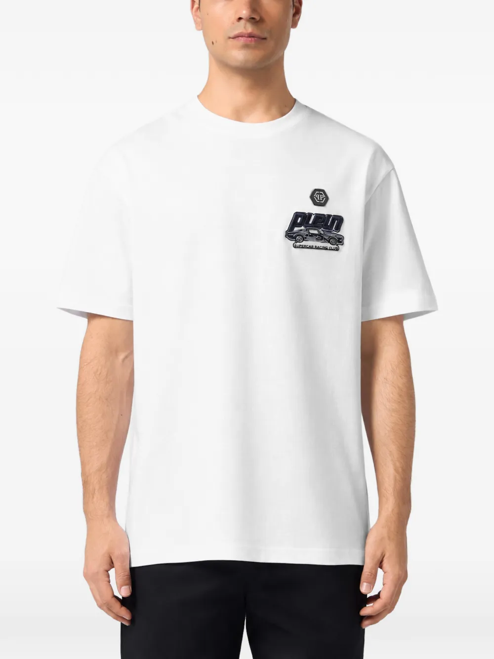 Philipp Plein Jersey T-shirt met ronde hals en raceauto-print Wit