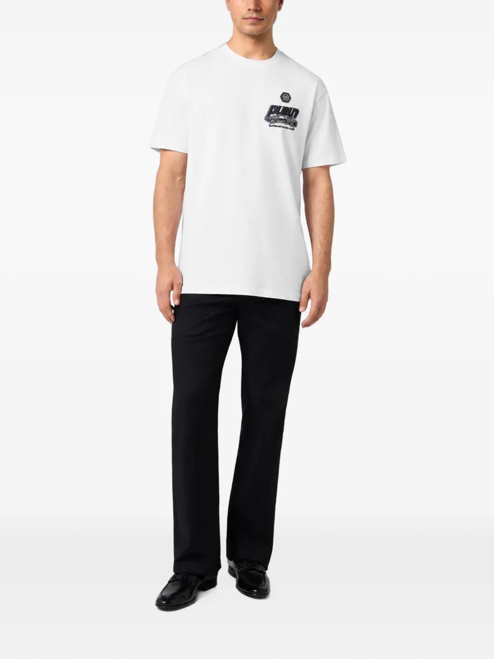 Philipp Plein Jersey T-shirt met ronde hals en raceauto-print Wit