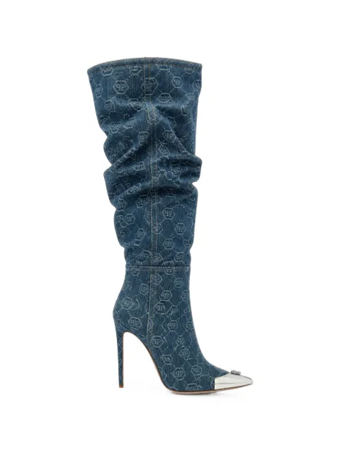 Philipp Plein denim boots hi-heels overknees jacquard