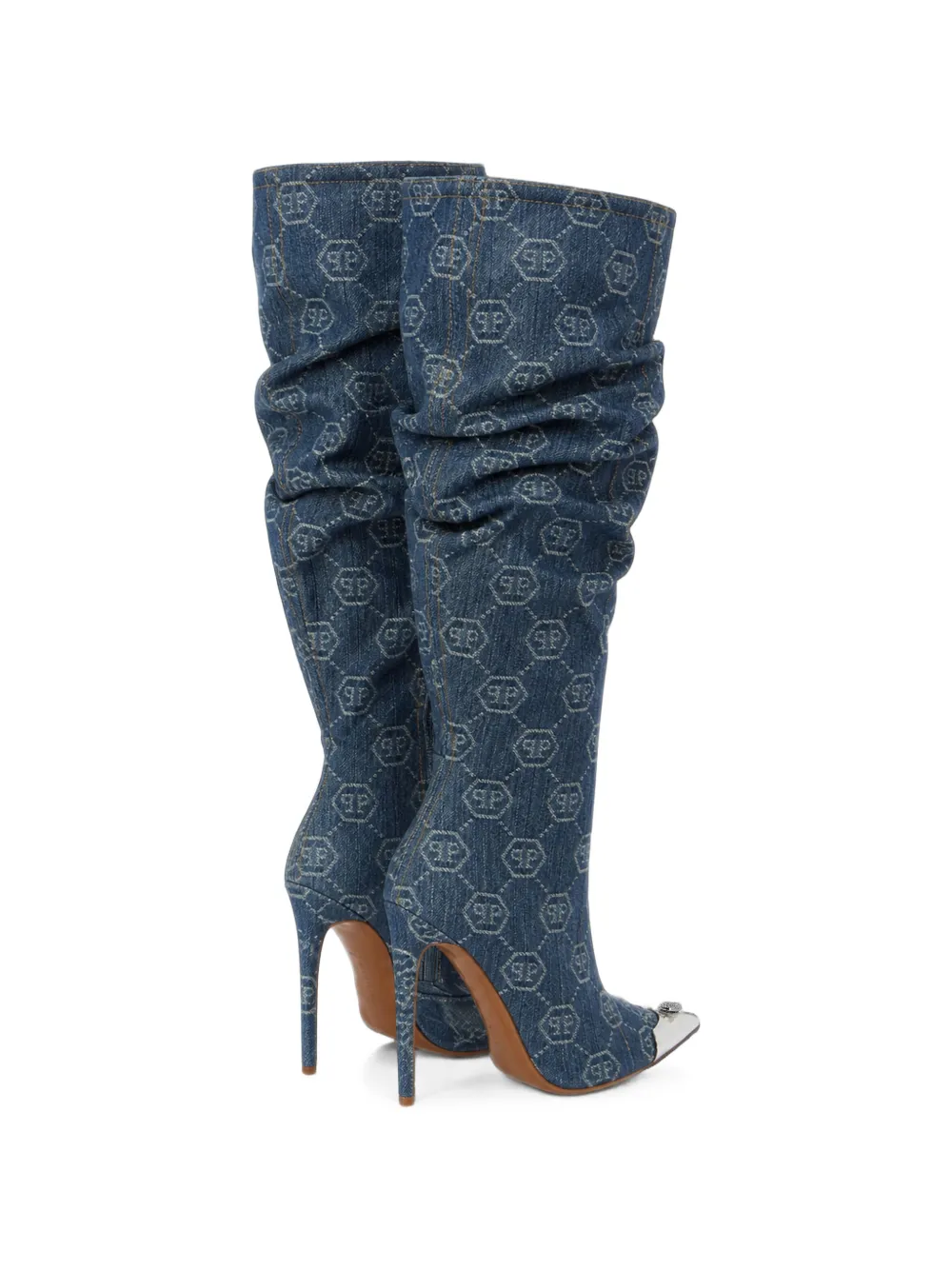 Philipp Plein denim boots hi-heels overknees jacquard Blauw
